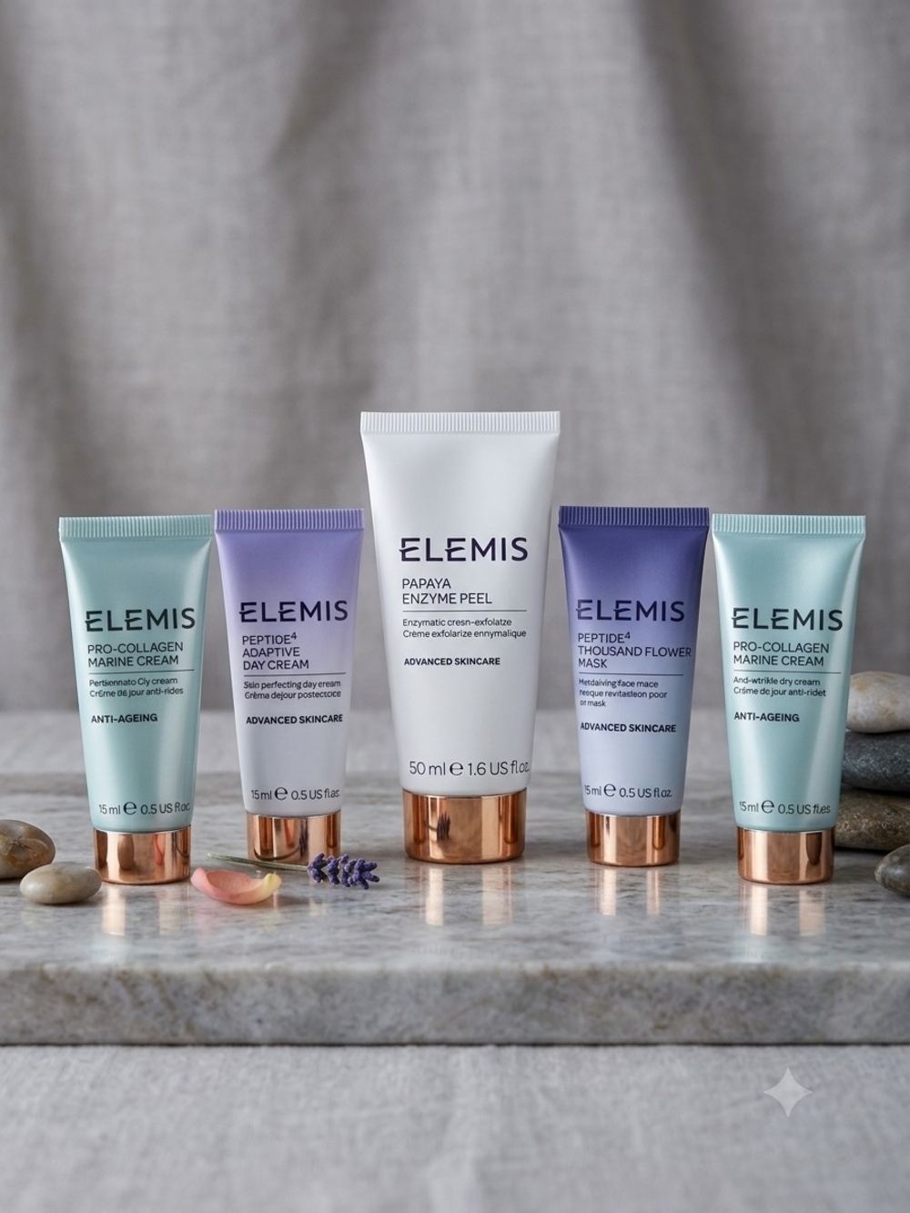 NWT ELEMIS Skincare 5 Pc Lot Pro-Collagen Marine Cream Papaya Enzyme Peel Peptid